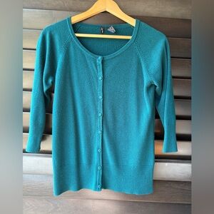 JasonMaxwell Women's Medium Teal Cardigan Buttons 3/4 sleeves